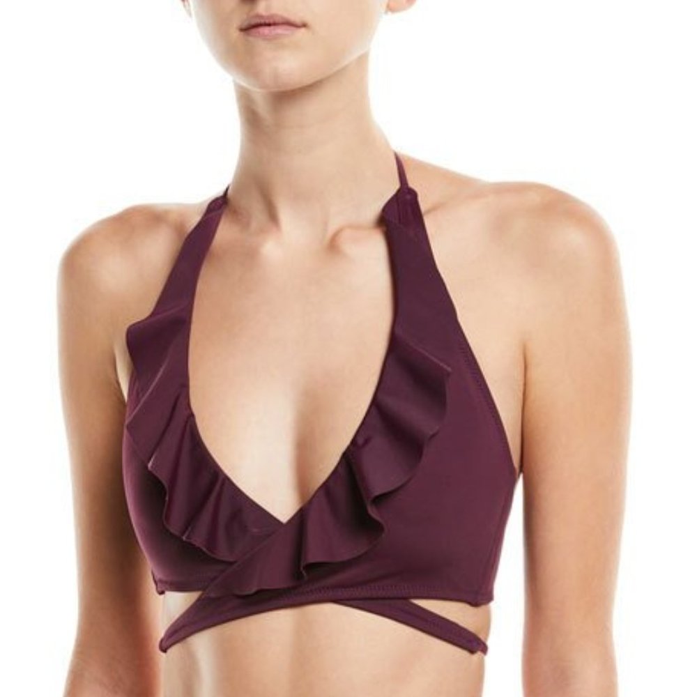 New W Tags MILLY CABANA Plum Ruffle Wrap Bikini S